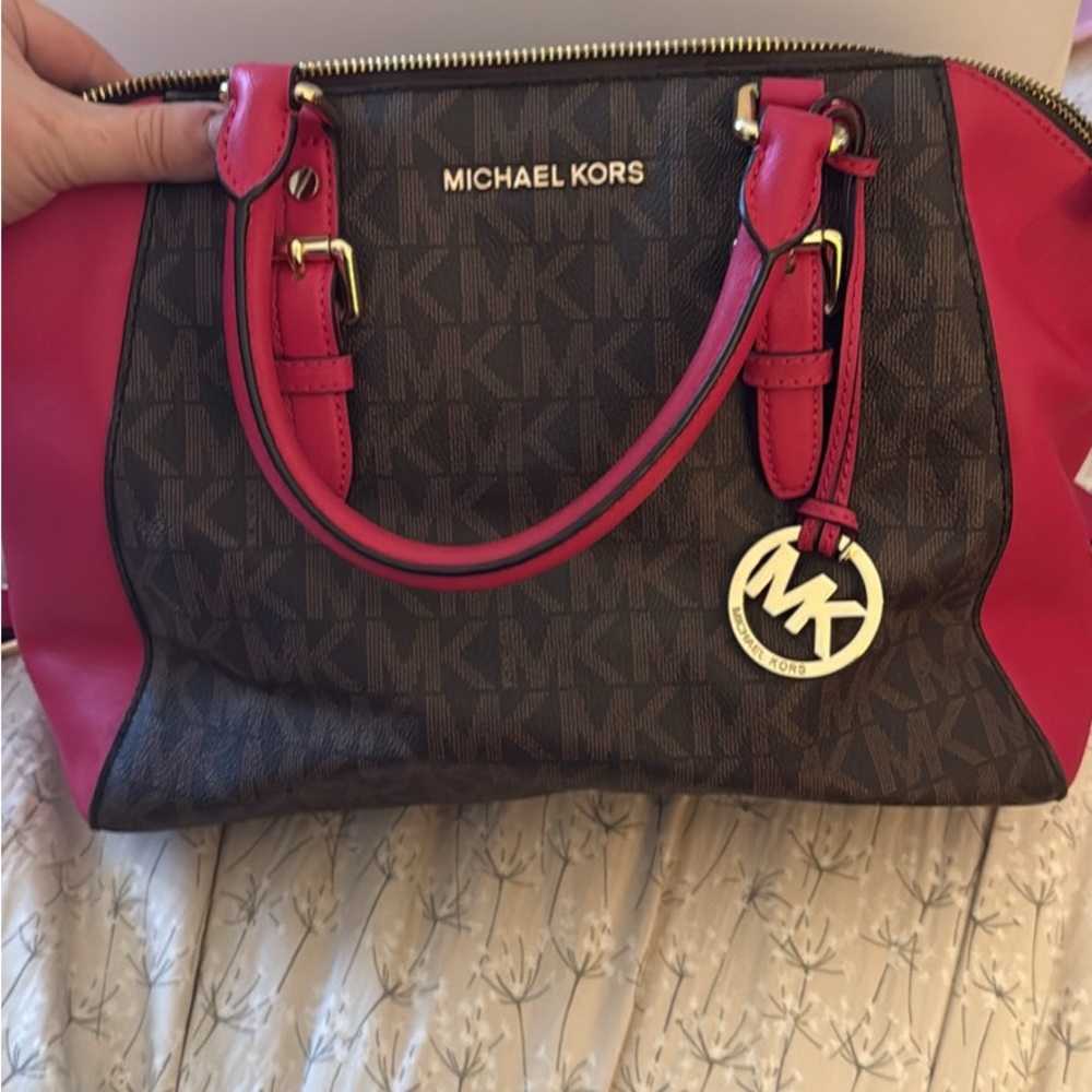 Michael Kors Red and Brown Satchel